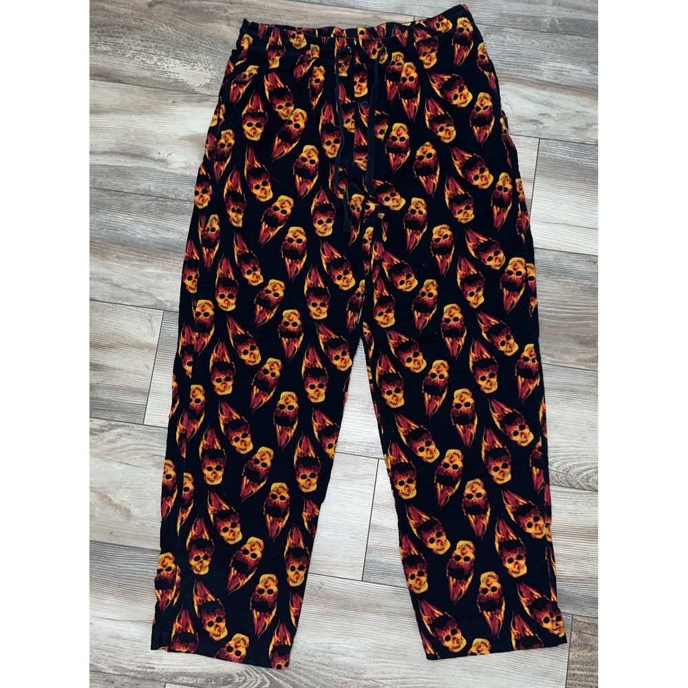Michael Morgan Drawstring Lounge Sleep Pants - Flaming Skulls- Size L